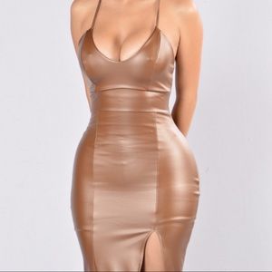 Fashion Nova Faux Leather Brown Dress